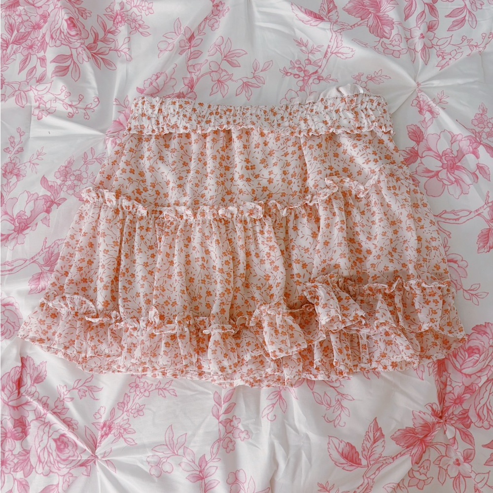 Floral Ruffle Skirt - Pink and Orange